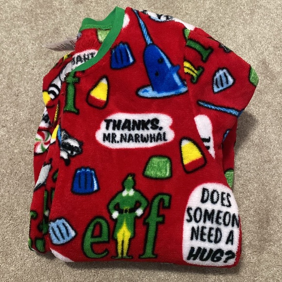 Elf Christmas Fleece Pajamas Zip Up Red Medium - Picture 4 of 7